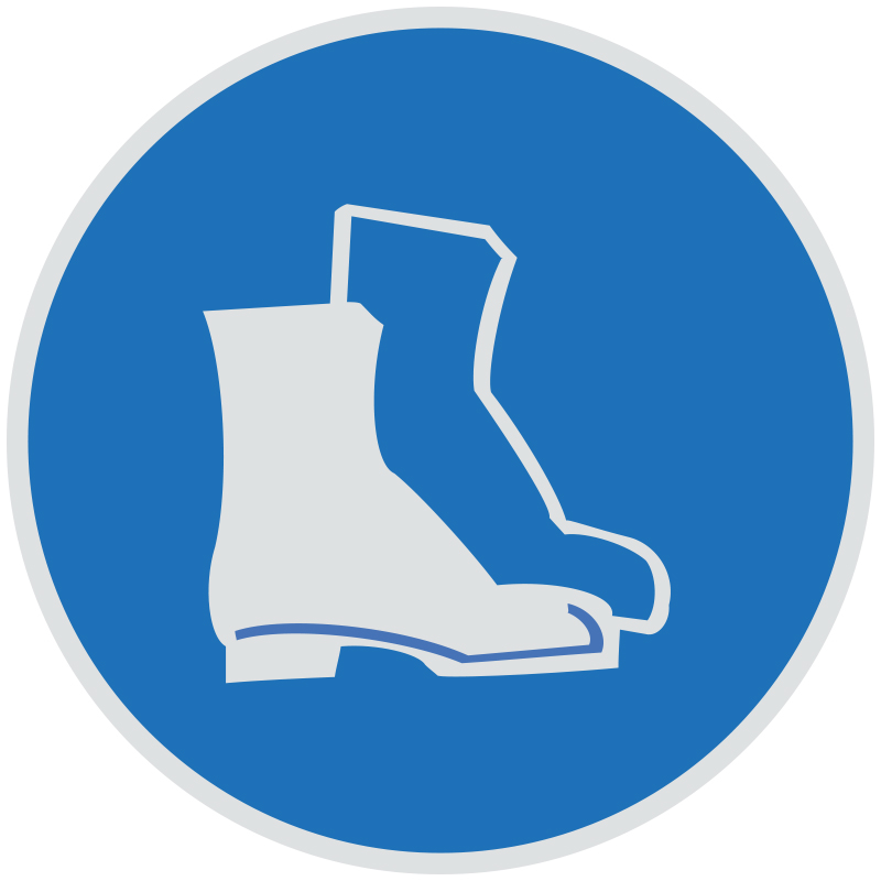 Знак M05 Работать в защитной обуви •ГОСТ 12.4.026-2015• (Световозвращающий Пленка 200 х 200)