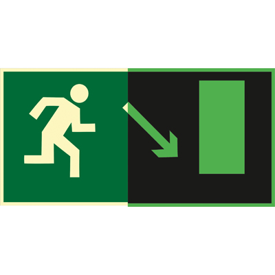 Знак E07 Направление к эвакуационному выходу  направо вниз •ГОСТ 34428-2018• (Фотолюминесцентный Пластик 150 x 300)