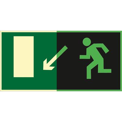 Знак E08 Направление к эвакуационному выходу  налево вниз (Фотолюминесцентный Пластик 150 x 300)