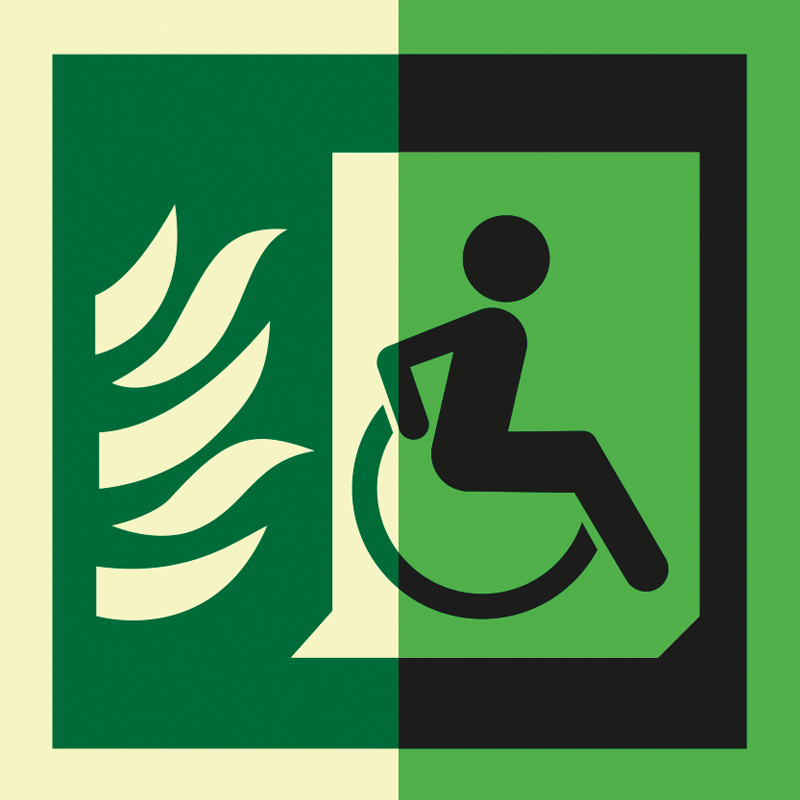 Знак T925 Безопасная зона для инвалидов (Правосторонний) •ГОСТ Р 51671-2020• (Фотолюминесцентный Пленка 150 x 150)