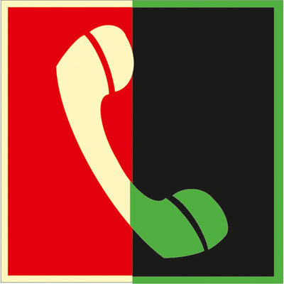 Знак F05 Телефон для использования при пожаре (в том числе телефон прямой связи с пожарной охраной) •ГОСТ 34428-2018• (Фотолюминесцентный Пленка 200 x 200)