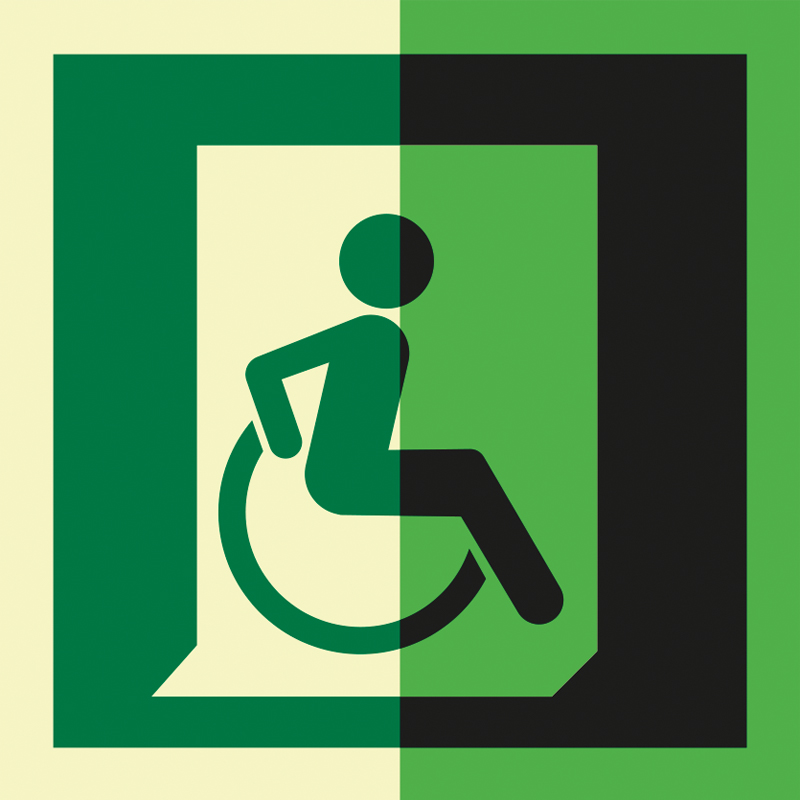Знак T927 Выход для инвалидов на кресле-коляске (Правосторонний) •ГОСТ Р 51671-2020• (Фотолюминесцентный Пленка 150 x 150)