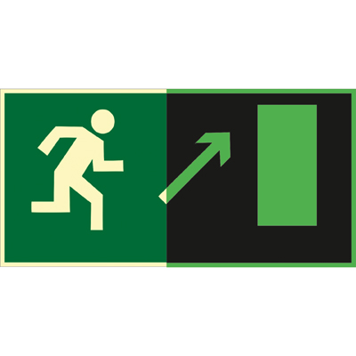 Знак E05 Направление к эвакуационному выходу  направо вверх •ГОСТ 34428-2018• (Фотолюминесцентный Пластик 150 x 300)