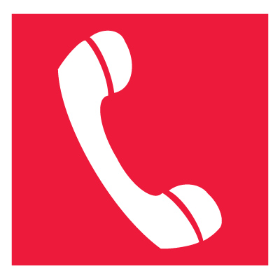 Знак F05 Телефон для использования при пожаре (в том числе телефон прямой связи с пожарной охраной) •ГОСТ 12.4.026-2015• (Пленка 150 х 150)