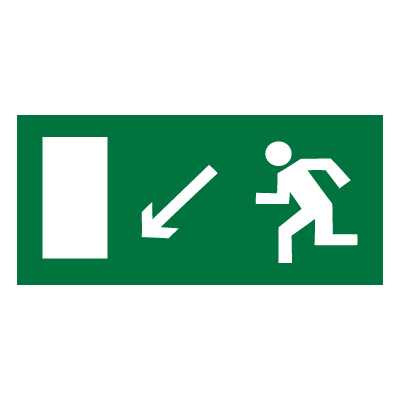 Знак E08 Направление к эвакуационному выходу налево вниз •ГОСТ 12.4.026-2015• (Пластик 150 х 300)