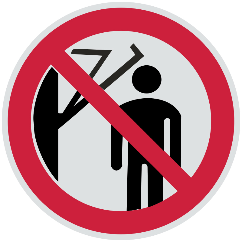 Знак P32 Запрещается подходить к элементам оборудования с маховыми движениями большой амплитуды •ГОСТ 12.4.026-2015• (Световозвращающий Пленка 200 х 200)