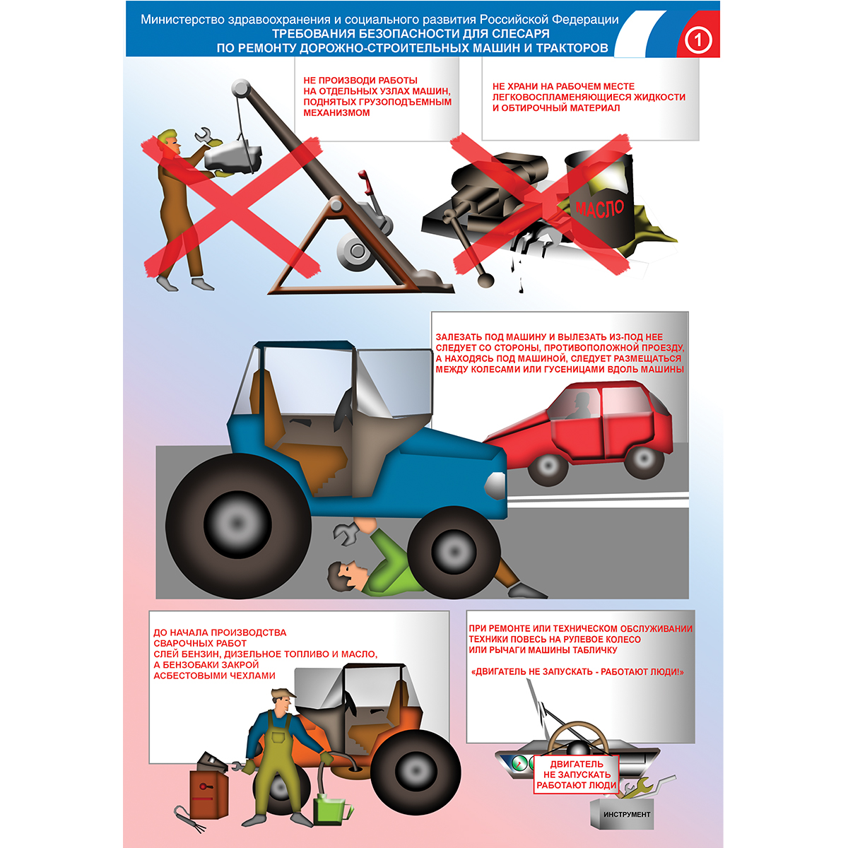 Плакат "Требования безопасности для слесаря по ремонту дорожно-строительных машин и тракторов" (Бумага ламинированная,  к-т из 2 л.)