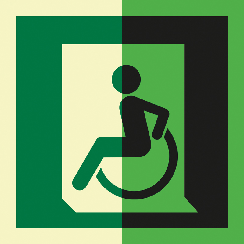 Знак T926 Выход для инвалидов на кресле-коляске (Левосторонний) •ГОСТ Р 51671-2020• (Фотолюминесцентный Пленка 150 x 150)