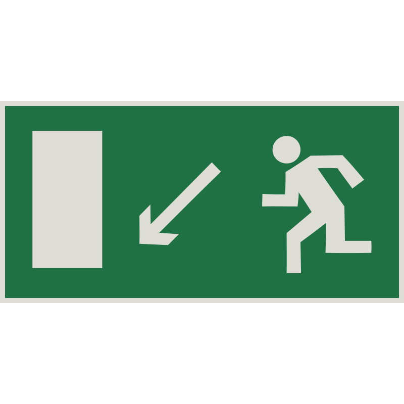 Знак E08 Направление к эвакуационному выходу налево вниз •ГОСТ 12.4.026-2015• (Световозвращающий Пленка 150 х 300)