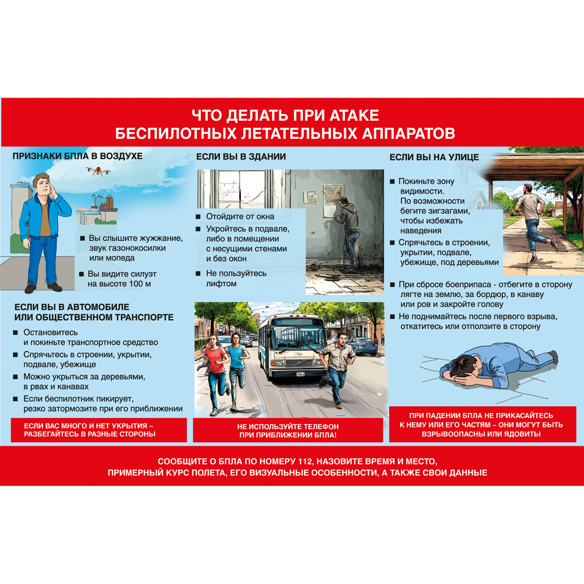 Плакат "Что делать при атаке беспилотных летательных аппаратов"