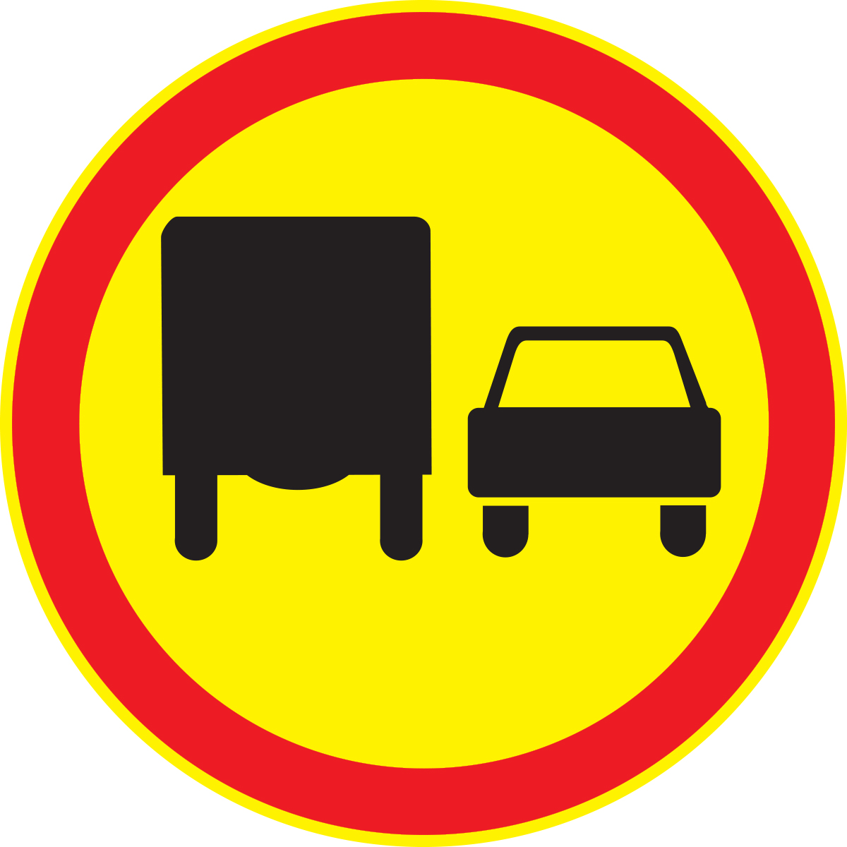 Дорожный знак 3.22 Обгон грузовым автомобилям запрещен (Временный D=700) Тип А
