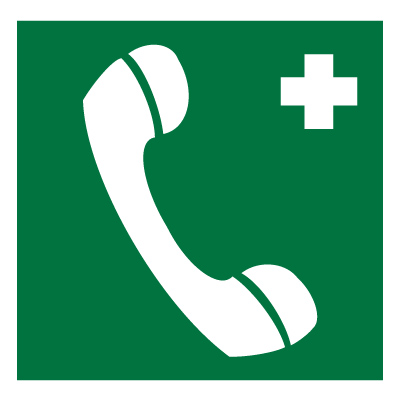 Знак EC06 Телефон связи с медицинским пунктом (скорой медицинской помощью) •ГОСТ 12.4.026-2015• (Пластик 200 х 200)