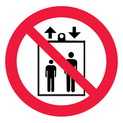 Знак P34 Запрещается пользоваться лифтом для подъема (спуска) людей •ГОСТ 12.4.026-2015• (Пленка 200 х 200)