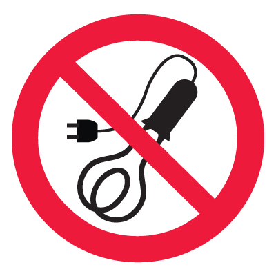 Знак P21-1 Запрещается пользоваться электронагревательными приборами •ГОСТ 12.4.026-2015• (Пленка 150 х 150)