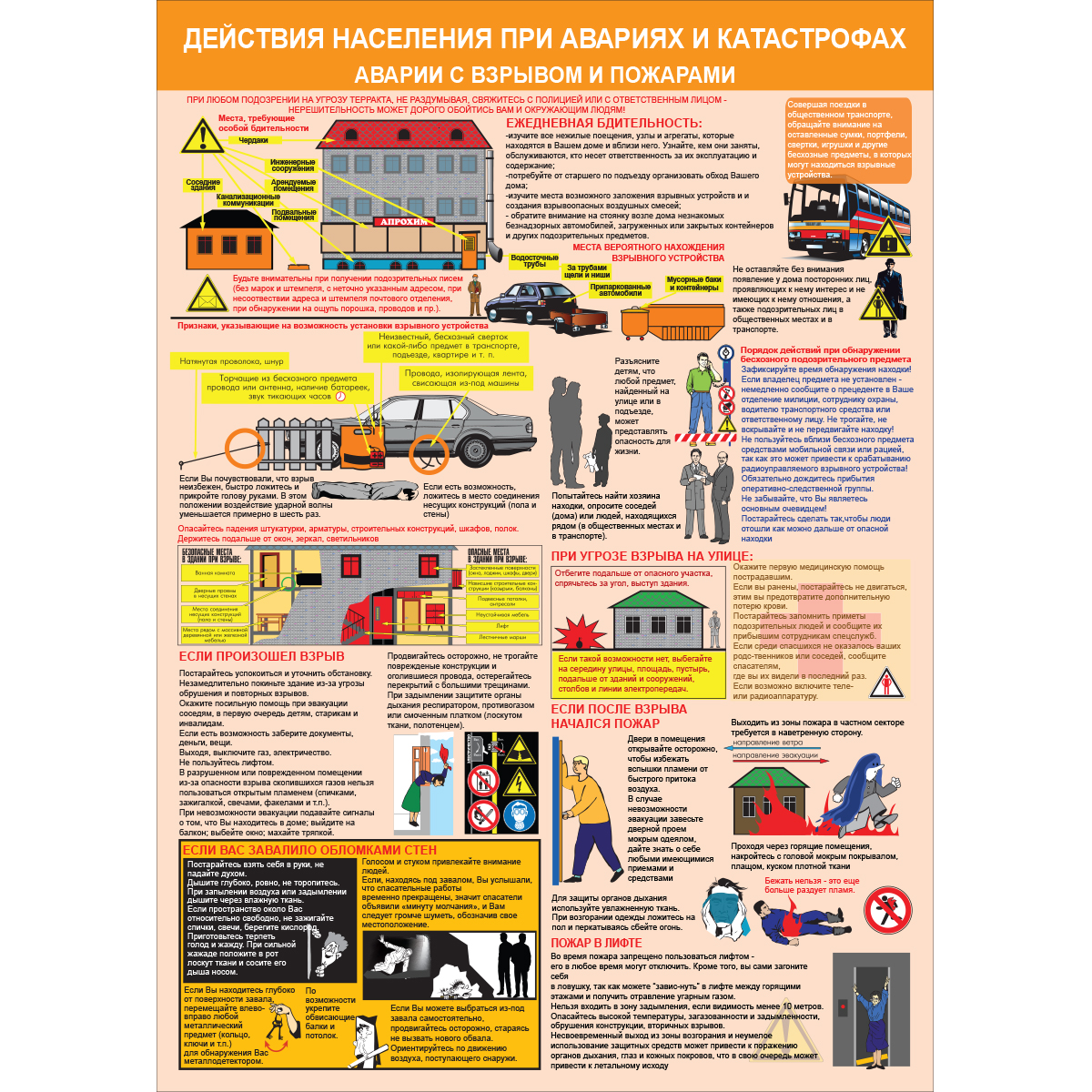 Плакат "Действия населения при авариях и катастрофах" (Бумага ламинированная,  к-т из 3 л.)