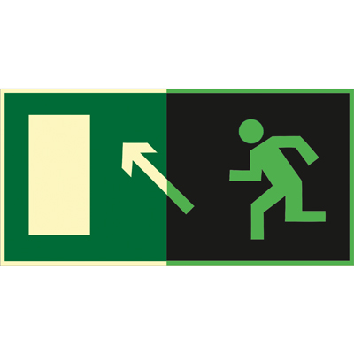 Знак E06 Направление к эвакуационному выходу  налево  вверх (Фотолюминесцентный Пластик 150 x 300)