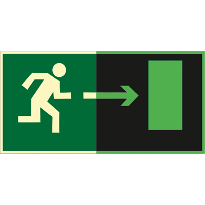 Знак E03 Направление к эвакуационному выходу направо (Фотолюминесцентный Пластик 150 x 300)
