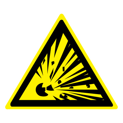 Знак W02 Взрывоопасно •ГОСТ 12.4.026-2015• (Пленка 200 х 200)
