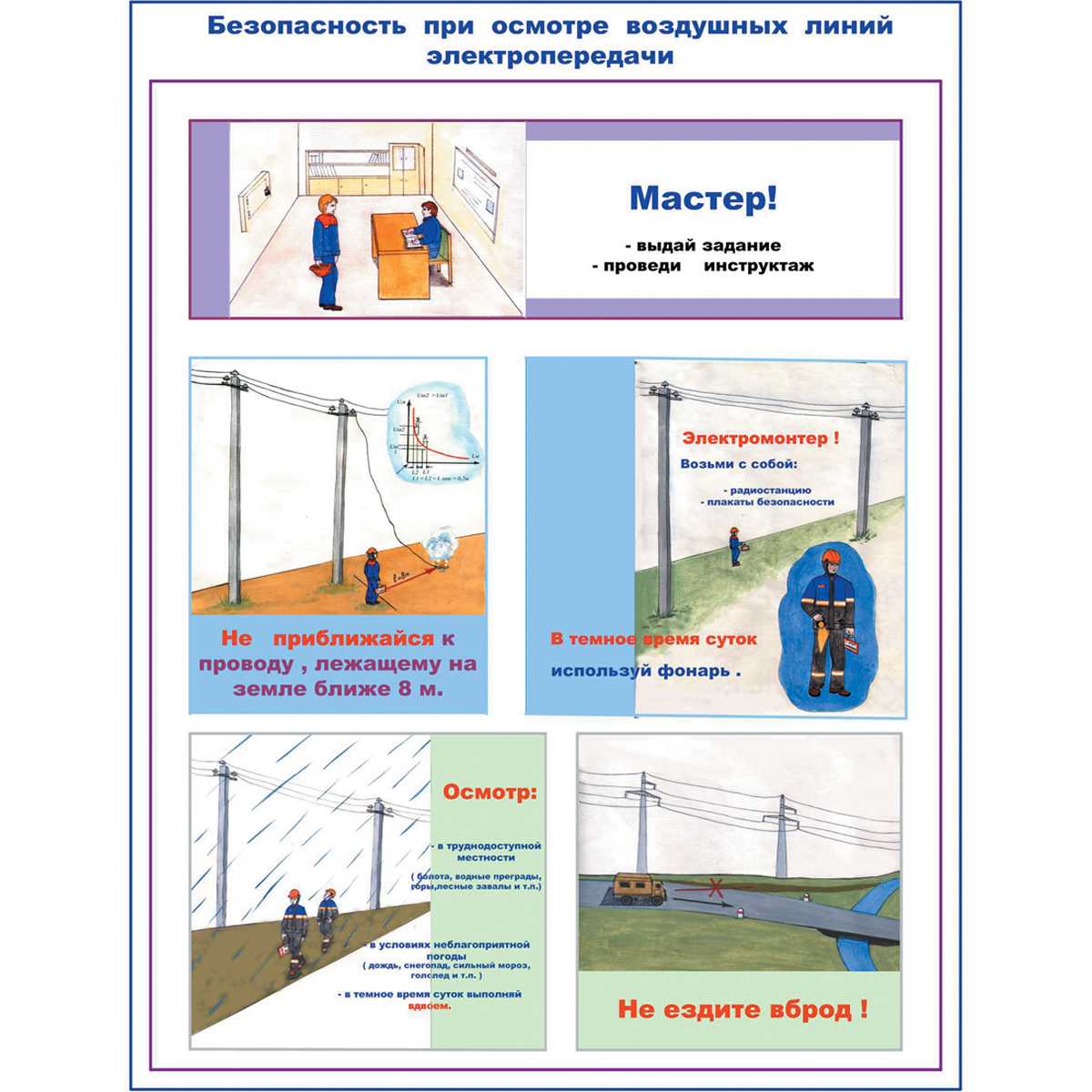 Плакат "Безопасность при осмотре высоковольтных воздушных линий электропередачи и трансформаторных подстанций" (Бумага ламинированная,  к-т из 2 л.)