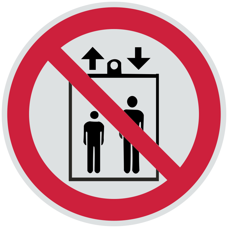 Знак P34 Запрещается пользоваться лифтом для подъема (спуска) людей •ГОСТ 12.4.026-2015• (Световозвращающий Пленка 200 х 200)