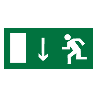 Знак E10 Указатель двери эвакуационного выхода (левосторонний) •ГОСТ 12.4.026-2015• (Пленка 150 х 300)