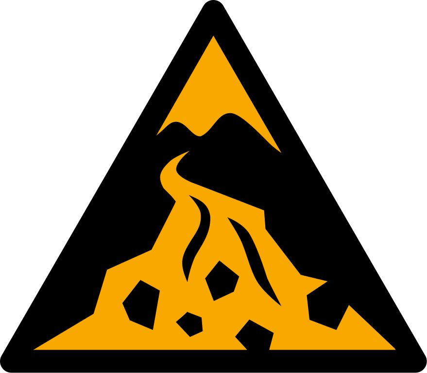 W076 Предупреждение; зона схода оползней; предупреждение о зоне, где может произойти сход оползней или внезапное наводнение/Warning; Debris flow zone