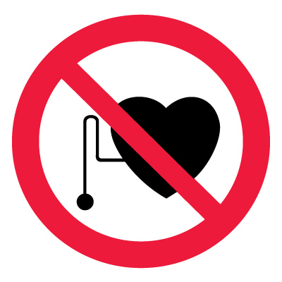 Знак P11 Запрещается работа (присутствие) людей со стимуляторами сердечной деятельности •ГОСТ 12.4.026-2015• (Пластик 200 х 200)