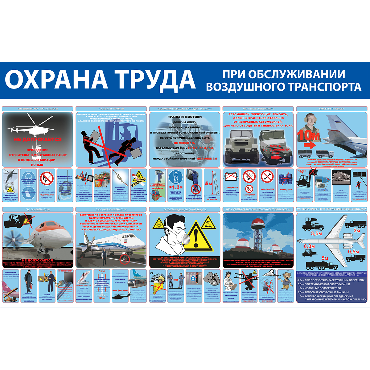 Стенд "Охрана труда при обслуживании воздушного транспорта СТ142 (Пленка 1000 x 1500 комплект из 2 стендов)"