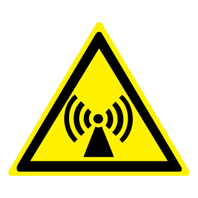 Знак W12 Внимание. Электромагнитное поле •ГОСТ 12.4.026-2015• (Пленка 200 х 200)