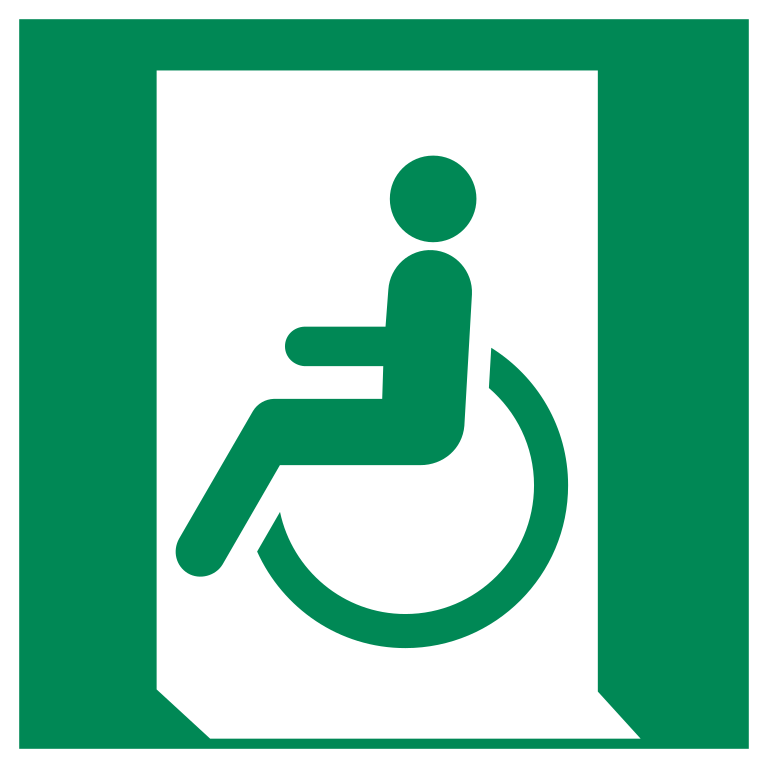 E026 Выход для МГН (влево)/Emergency exit for people unable to walk or with walking impairment (left)