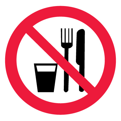 Знак P30 Запрещается принимать пищу •ГОСТ 12.4.026-2015• (Пленка 200 х 200)