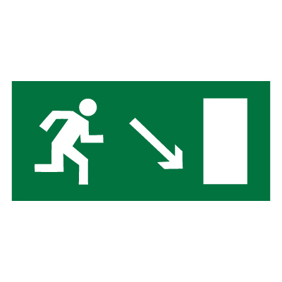 Знак E07 Направление к эвакуационному выходу направо вниз •ГОСТ 12.4.026-2015• (Пленка 150 х 300)