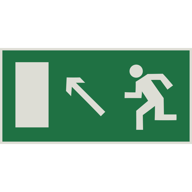 Знак E06 Направление к эвакуационному выходу налево вверх •ГОСТ 12.4.026-2015• (Световозвращающий Пленка 150 х 300)