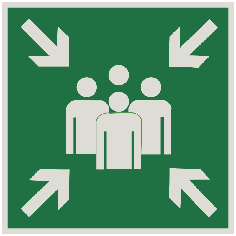 Знак E21 Пункт (место) сбора •ГОСТ 12.4.026-2015• (Световозвращающий Металл 600 х 600)