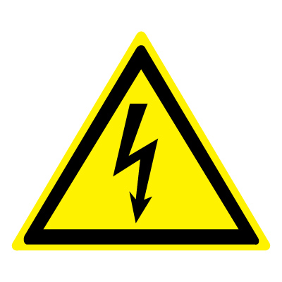 Знак W08 Опасность поражения электрическим током •ГОСТ 12.4.026-2015• (Пленка 200 х 200)