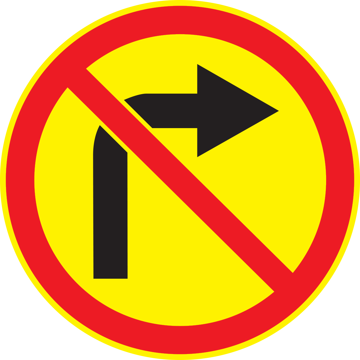 Дорожный знак 3.18.1 Поворот направо запрещен (Временный D=700) Тип А