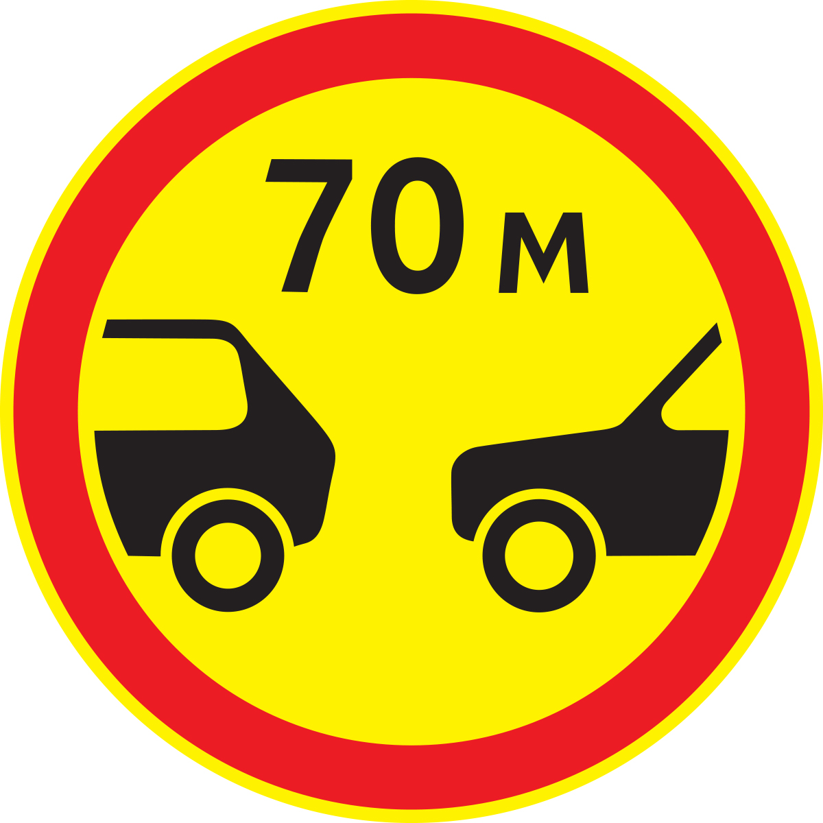 Дорожный знак 3.16 Ограничение минимальной дистанции (Временный D=700) Тип А