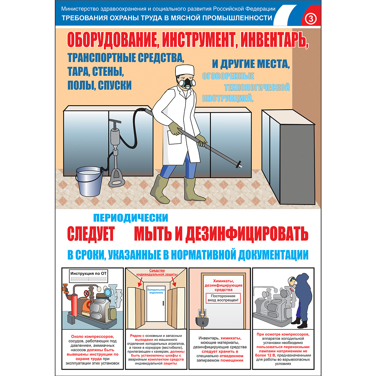 Плакат "Безопасность труда. Мясная промышленность" (Бумага ламинированная,  к-т из 3 л.)